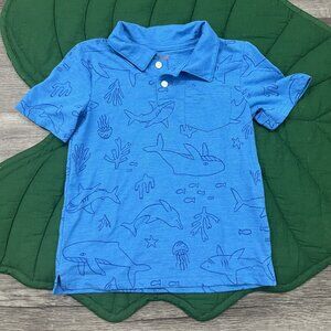 Cat & Jack 5T Blue Ocean Sea Animals Short Sleeve Polo Shirt
